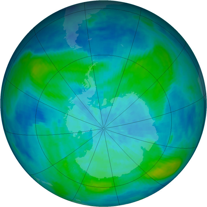 Antarctic ozone map for 14 March 1988